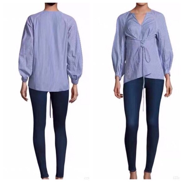 NWOT$275 - Tibi Stylish Blue Striped Long-Sleeve Blouse - Sz S - Picture 1 of 6